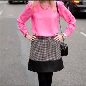 J Crew Black White Houndstooth Vegan Leather Skirt 00